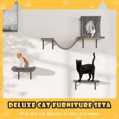 Show full view: KAMABOKO 6 Pieces Hammock Wall-Mounted Shelves Climber Set Cat Tree with Bed, Grey slide 4 of 8