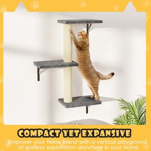 KAMABOKO 6 Pieces Hammock Wall-Mounted Shelves Climber Set Cat Tree with Bed, Grey