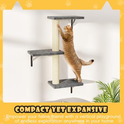 Show full view: KAMABOKO 6 Pieces Hammock Wall-Mounted Shelves Climber Set Cat Tree with Bed, Grey slide 5 of 8