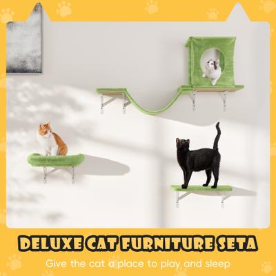 Show full view: KAMABOKO 6 Pieces Hammock Wall-Mounted Shelves Climber Set Cat Tree with Bed, Green slide 3 of 7
