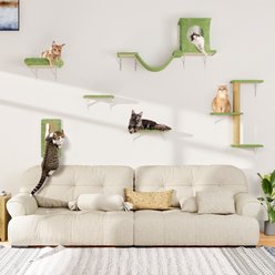 KAMABOKO 6 Pieces Hammock Wall-Mounted Shelves Climber Set Cat Tree with Bed, Green