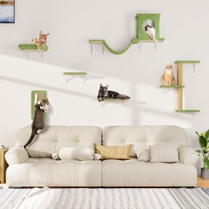 KAMABOKO 6 Pieces Hammock Wall-Mounted Shelves Climber Set Cat Tree with Bed, Green