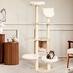 KAMABOKO 64-in Tall Wooden Cat Tree with Cat Condo, Hammock & Top Perch