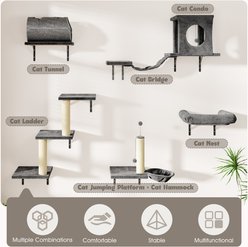 KAMABOKO 7-in-1 Wall Mounted Cat Climber Set Cat Tree with House, Grey slide 2 of 8