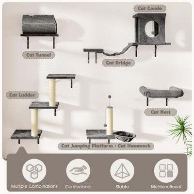 Show full view: KAMABOKO 7-in-1 Wall Mounted Cat Climber Set Cat Tree with House, Grey slide 7 of 8