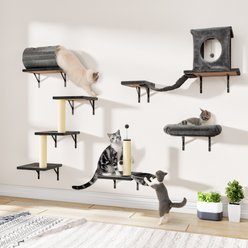 KAMABOKO 7-in-1 Wall Mounted Cat Climber Set Cat Tree with House, Grey
