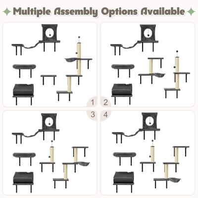 Show full view: KAMABOKO 7-in-1 Wall Mounted Cat Climber Set Cat Tree with House, Grey slide 6 of 8