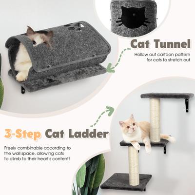 Show full view: KAMABOKO 7-in-1 Wall Mounted Cat Climber Set Cat Tree with House, Grey slide 4 of 8