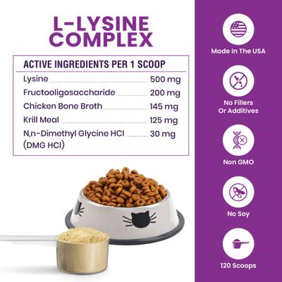 Show full view: Special Breed L-Lysine Powder Immune System Supplement for Kittens & Cats, 4.23-oz jar, 120 scoops slide 6 of 8