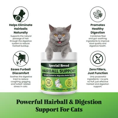 Show full view: Special Breed 10 Super Ingredients Powder Hairball Support Supplement for Cats, 2.54-oz jar slide 4 of 8