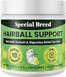 Special Breed 10 Super Ingredients Powder Hairball Support Supplement for Cats, 2.54-oz jar