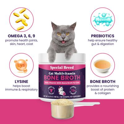 Show full view: Special Breed Grass-Fed Beef Bone Broth Daily Multivitamin Powder Supplement for Cats, 6.35-oz jar slide 5 of 9