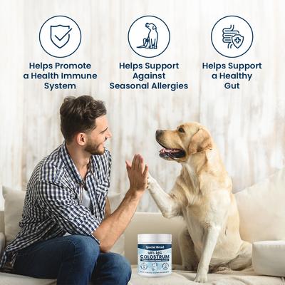 Show full view: Special Breed 40% IgG Grass Fed Colostrum Powder Immune Support Supplement for Dogs, 2.5-oz jar slide 4 of 9