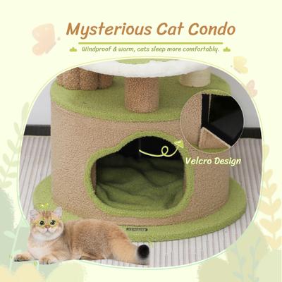 Show full view: KAMABOKO 42.5-in Cute Cat Tree with Teddy Fleece, Green slide 5 of 6