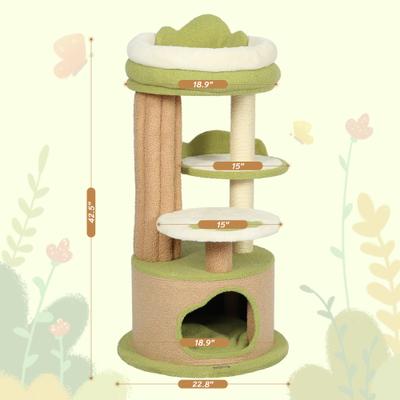 Show full view: KAMABOKO 42.5-in Cute Cat Tree with Teddy Fleece, Green slide 2 of 6