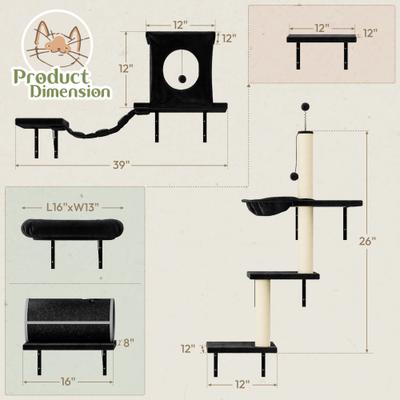 Show full view: KAMABOKO 7-in-1 Wall Mounted Climber Set Cat Tree, Black slide 2 of 6