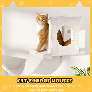 KAMABOKO 6 Pieces Hammock Wall-Mounted Shelves Climber Set Cat Tree with Bed, White