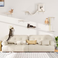 KAMABOKO 6 Pieces Hammock Wall-Mounted Shelves Climber Set Cat Tree with Bed, White