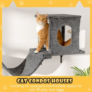 KAMABOKO 6 Pieces Hammock Wall-Mounted Shelves Climber Set Cat Tree with Bed, Grey