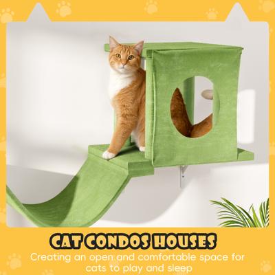 Show full view: KAMABOKO 6 Pieces Hammock Wall-Mounted Shelves Climber Set Cat Tree with Bed, Green slide 4 of 7