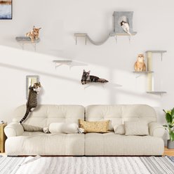 KAMABOKO 6 Pieces Hammock Wall-Mounted Shelves Climber Set Cat Tree with Bed, Beige