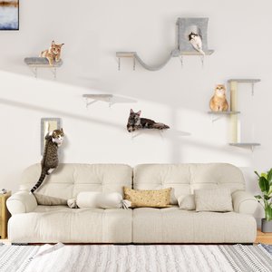 KAMABOKO 6 Pieces Hammock Wall-Mounted Shelves Climber Set Cat Tree with Bed, Beige