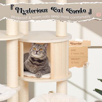 Show full view: KAMABOKO 64-in Tall Wooden Cat Tree with Cat Condo, Hammock & Top Perch slide 6 of 6