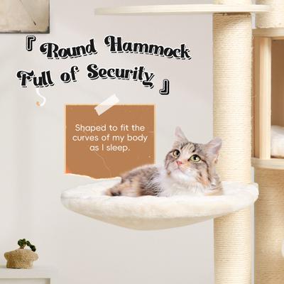 Show full view: KAMABOKO 64-in Tall Wooden Cat Tree with Cat Condo, Hammock & Top Perch slide 3 of 6