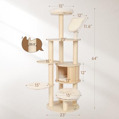 Show full view: KAMABOKO 64-in Tall Wooden Cat Tree with Cat Condo, Hammock & Top Perch slide 2 of 6