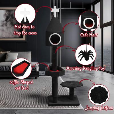 Show full view: KAMABOKO Gothic 49-in Cat Tree with Coffin Bed, Black slide 3 of 7