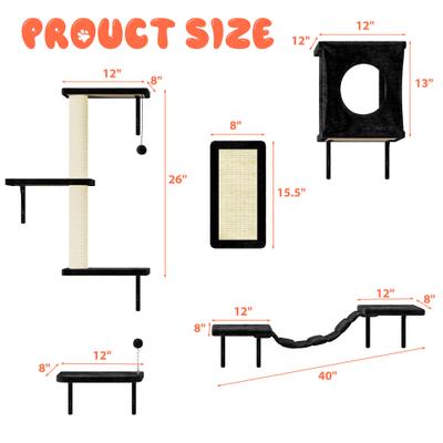 Show full view: KAMABOKO 5 Pieces Cat Shelves Set Cat Tree, Black slide 2 of 7