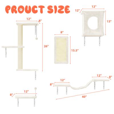 Show full view: KAMABOKO 5 Pieces Cat Shelves Set Cat Tree, Beige slide 3 of 8