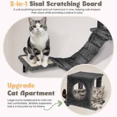 Show full view: KAMABOKO 7-in-1 Wall Mounted Cat Climber Set Cat Tree with House, Grey slide 5 of 8