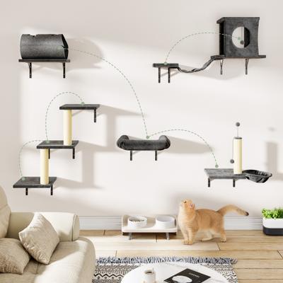 Show full view: KAMABOKO 7-in-1 Wall Mounted Cat Climber Set Cat Tree with House, Grey slide 2 of 8