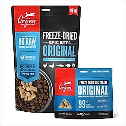 ORIJEN Original Epic Bites Freeze-Dried Dry Food, 6-oz bag + Original Grain-Free Freeze-Dried Dog Treats, 1.5-oz bag