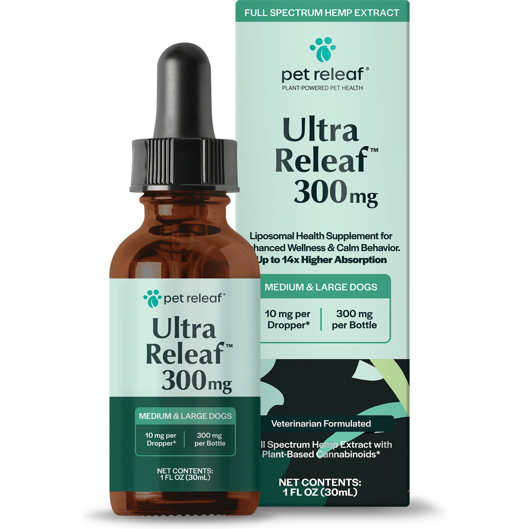 Pet Releaf Ultra Releaf Liposome 300-mg Full Spectrum Hemp Extract Oil Liquid Calming Supplement for Medium & Large Dogs, 1-fl oz bottle