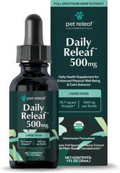Pet Releaf Daily Releaf 500-mg Organic Full Spectrum Hemp Extract Oil Supplement for Large Dogs, 1-fl oz bottle slide 1 of 3