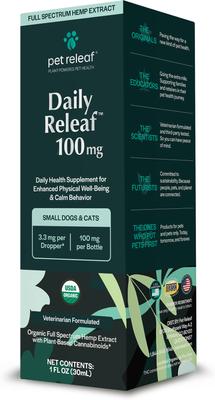 Show full view: Pet Releaf Daily Releaf 100-mg Organic Full Spectrum Hemp Extract Oil Supplement for Small Dogs & Cats, 1-fl oz bottle slide 3 of 5