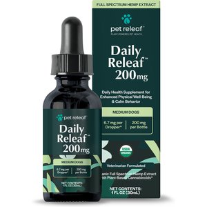 Pet Releaf Daily Releaf 200-mg Organic Full Spectrum Hemp Extract Oil Supplement for Medium Dogs, 1-fl oz bottle
