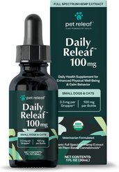 Pet Releaf Daily Releaf 100-mg Organic Full Spectrum Hemp Extract Oil Supplement for Small Dogs & Cats, 1-fl oz bottle