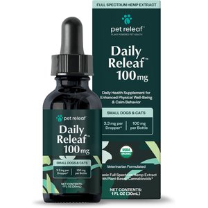 Pet Releaf Daily Releaf 100-mg Organic Full Spectrum Hemp Extract Oil Supplement for Small Dogs & Cats, 1-fl oz bottle