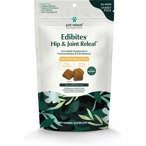 Pet Releaf Edibites Hip & Joint Releaf Organic Peanut Butter & Banana Flavored Chew 6-mg Full Spectrum Hemp Extract Hip & Joint Supplement for Dogs, 50 count