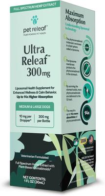 Show full view: Pet Releaf Ultra Releaf Liposome 300-mg Full Spectrum Hemp Extract Oil Liquid Calming Supplement for Medium & Large Dogs, 1-fl oz bottle slide 3 of 5