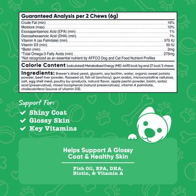 Show full view: Nutricost Pets Skin & Coat Support Beef Flavor Chew Supplement for Dogs, 60 count slide 5 of 5