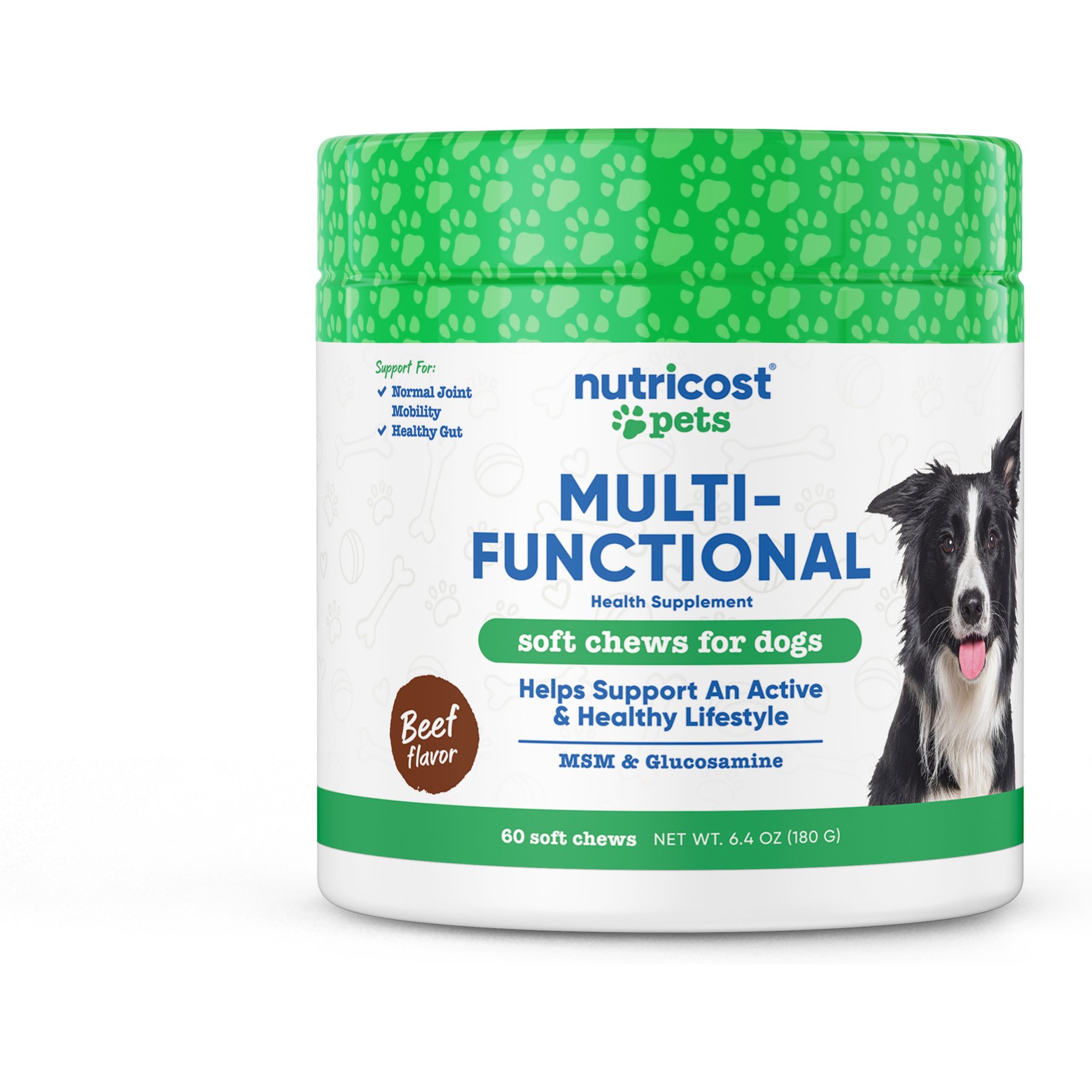 Nutricost Pets Multi-Functional Beef Flavor Chew Supplement for Dogs, 60 count