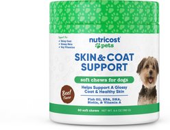 Nutricost Pets Skin & Coat Support Beef Flavor Chew Supplement for Dogs, 60 count