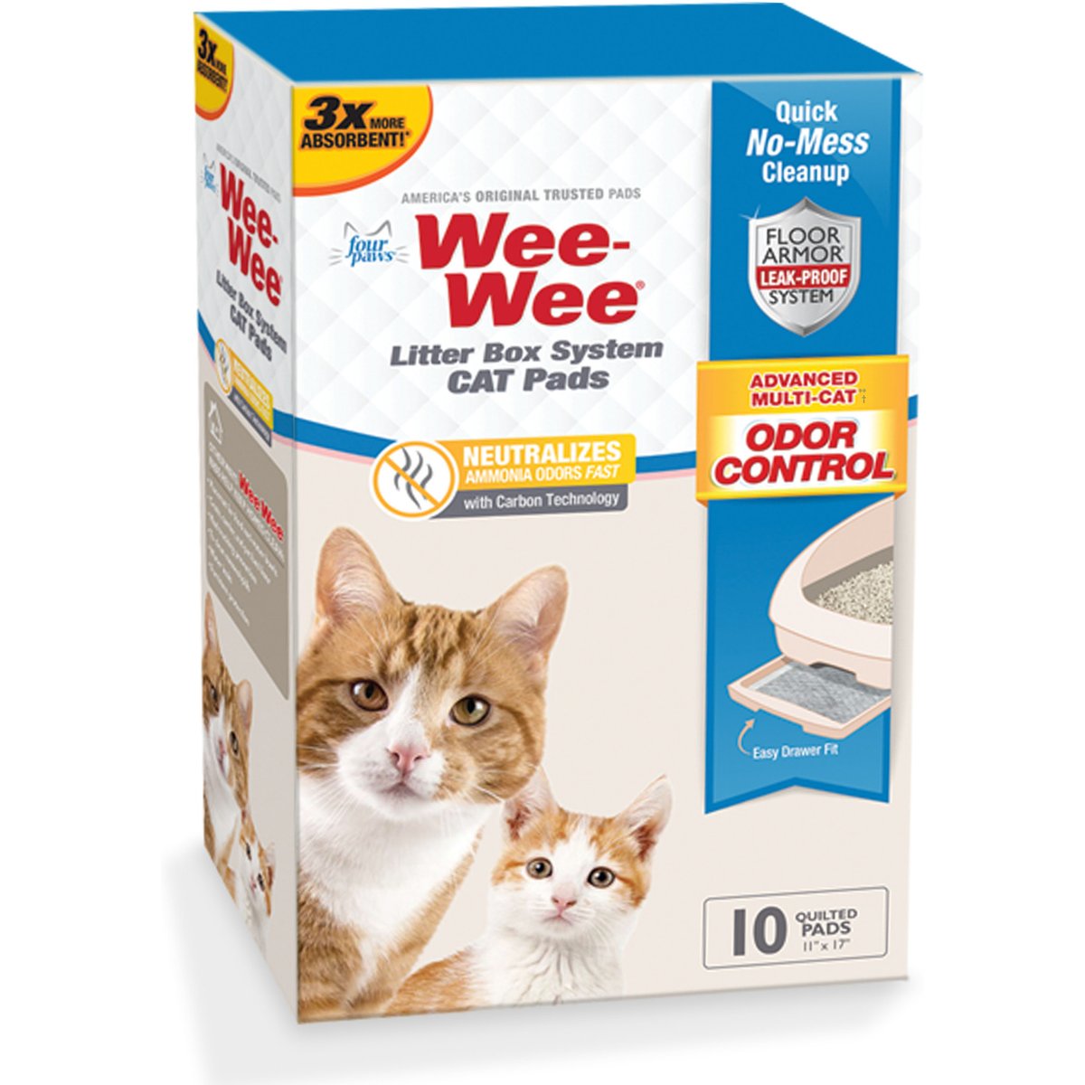 Wee-Wee Four Paws Litter Box Cat Pee Pads, 11 x 17-in, 10 count