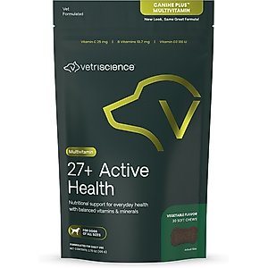 VetriScience Canine Plus 27+ Active Health Veggie Flavored Chews Daily Multivitamin Supplement for Dogs, 30 count