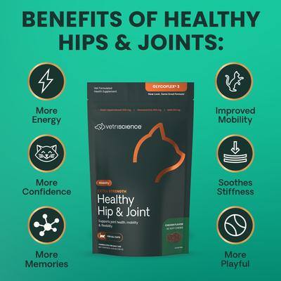 Show full view: VetriScience GlycoFlex 3 Extra Strength Healthy Hip & Joint Chicken Flavored Chews with Glucosamine & Green-Lipped Mussel Supplement for Cats, 60 count slide 6 of 11