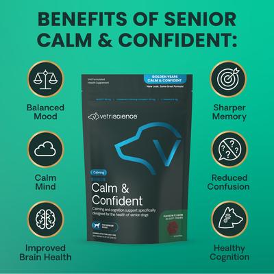 Show full view: VetriScience Golden Years Senior Calm & Confident Chicken Flavored Chews with Colostrum Calming & Brain Health Supplement for Senior Dogs, 60 count slide 6 of 10